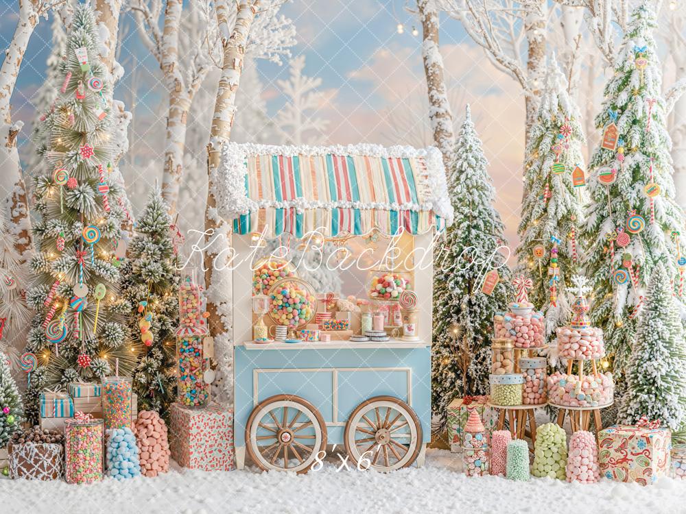 Kate Weihnachten Süßigkeitenwald Marktstand Bunt Fleece Hintergrund Entworfen von Emetselch - Kate Backdrop.de