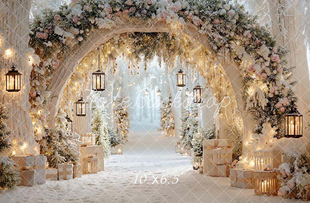 Kate Weihnachten Bogen Laternen Schnee Hintergrund Entworfen von Emetselch - Kate Backdrop.de