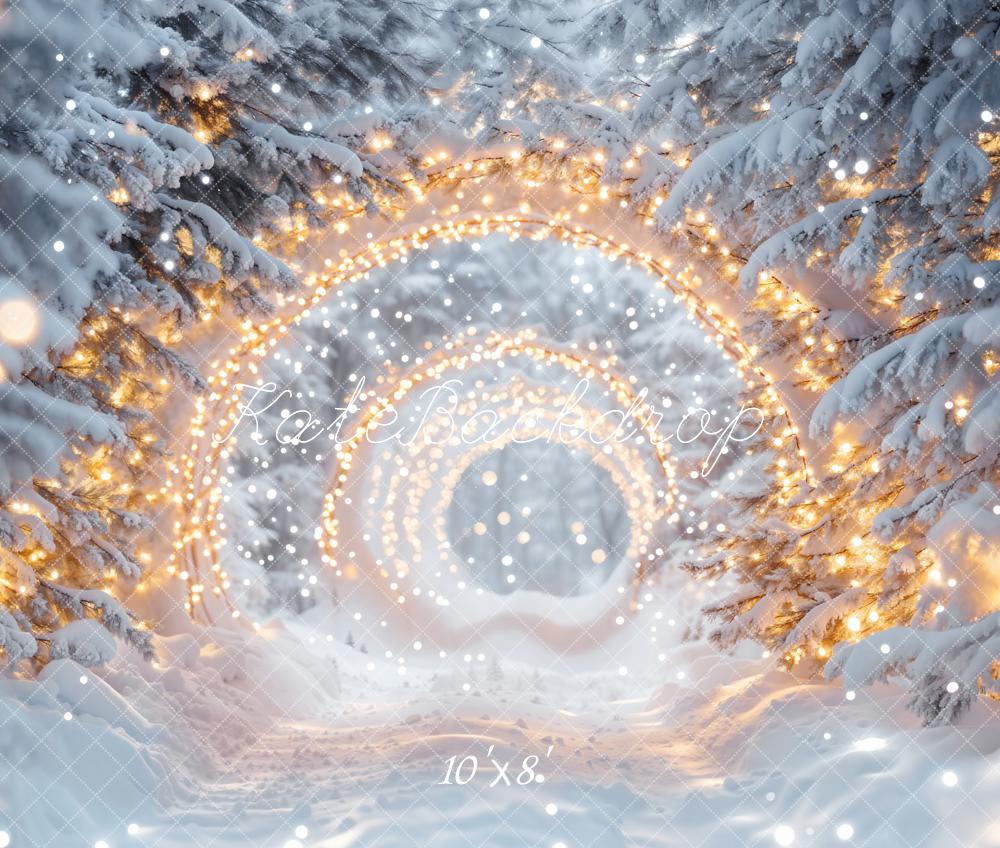 Kate Weihnachten Schneebäume Lichterbogen Winter Fleece Hintergrund Entworfen von Emetselch