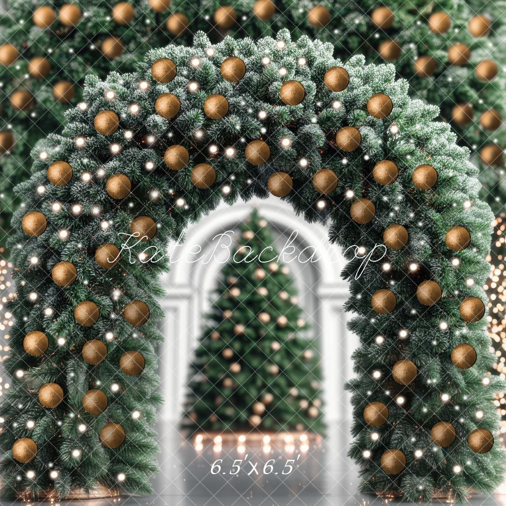 Kate Weihnachten Tannenbogen Goldene Kugeln Hintergrund Entworfen von Mini MakeBelieve - Kate Backdrop.de