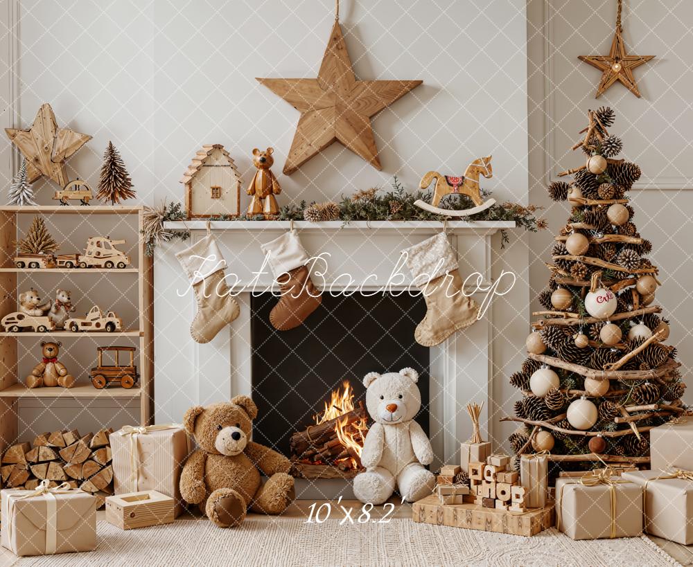 Kate Weihnachten Kamin Weihnachtsbaum Natur Braun Hintergrund Entworfen von Emetselch
