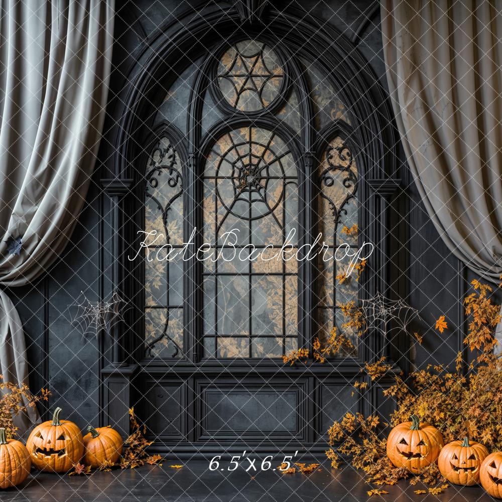 Kate Halloween Fenster Kürbisse Schwarz Hintergrund Entworfen von Emetselch - Kate Backdrop.de
