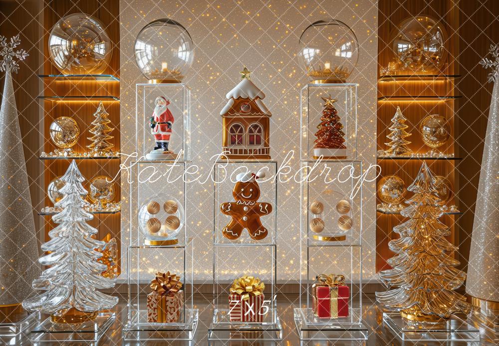 Kate Weihnachten Geschenkboxen Tannenbäume Gold Hintergrund Entworfen von Mini MakeBelieve - Kate Backdrop.de