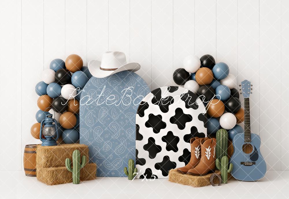 Kate Western Cowboy Ballons Stroh Blau Hintergrund Entworfen von Ashley Paul - Kate Backdrop.de