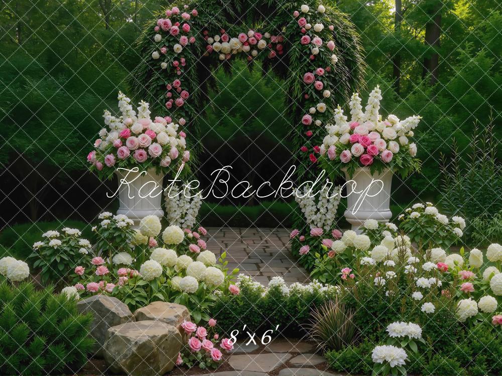 Kate Hochzeit Blumenbogen Garten Romantisch Hintergrund Entworfen von Mini MakeBelieve