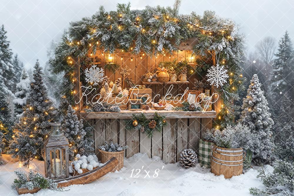 Kate Weihnachten Holzstand Tannenzweige Vintage Fleece Hintergrund Entworfen von Emetselch - Kate Backdrop.de