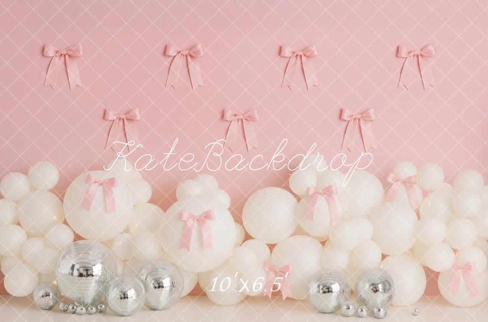 Kate Geburtstag Ballons Schleifen Rosa Hintergrund Entworfen von Patty Roberts - Kate Backdrop.de