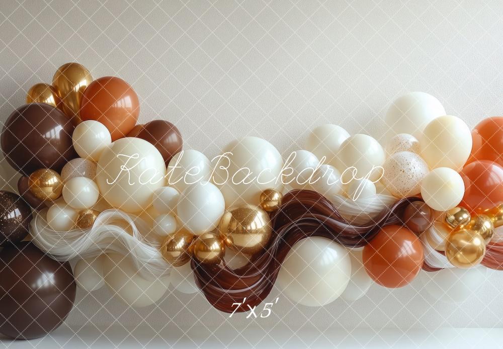 Kate Geburtstag Luftballons Braun Gold Hintergrund Entworfen von Mini MakeBelieve - Kate Backdrop.de