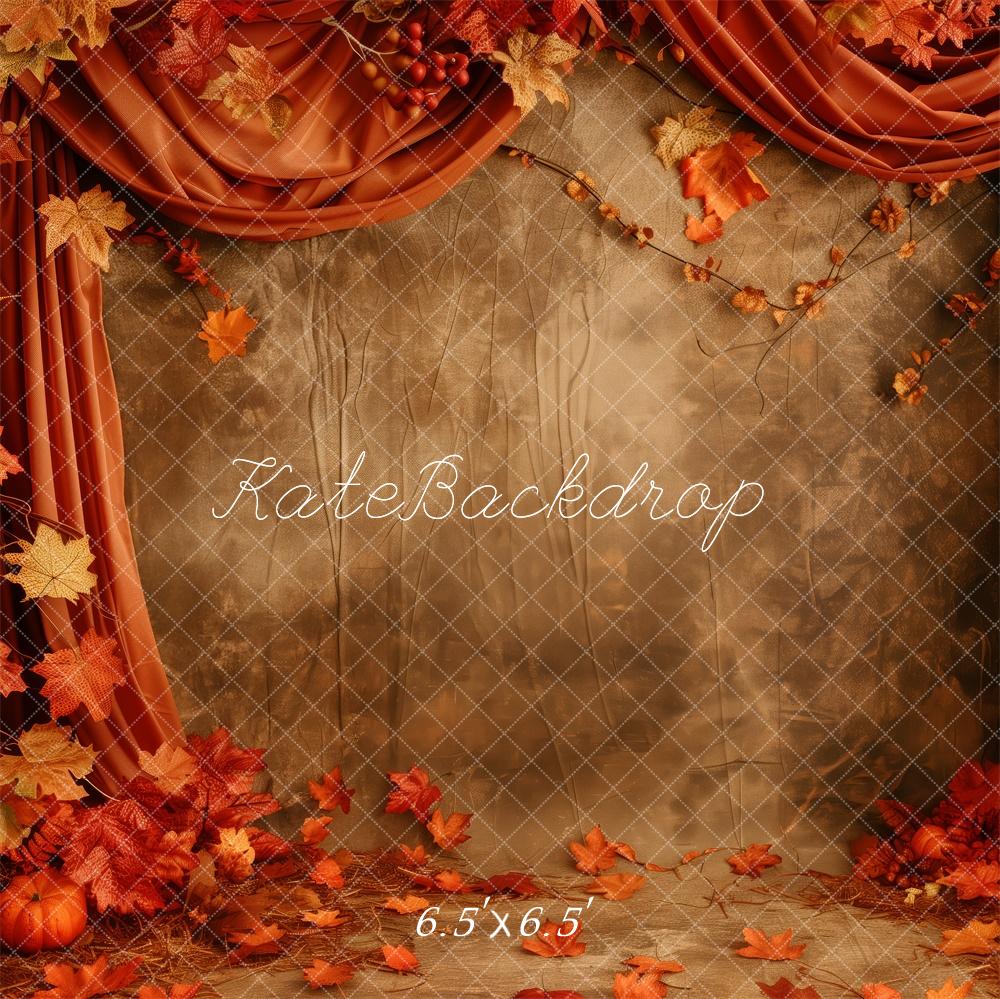 Kate Herbst Kürbis Blätter Vorhang Braun Hintergrund Entworfen von Patty Roberts - Kate Backdrop.de