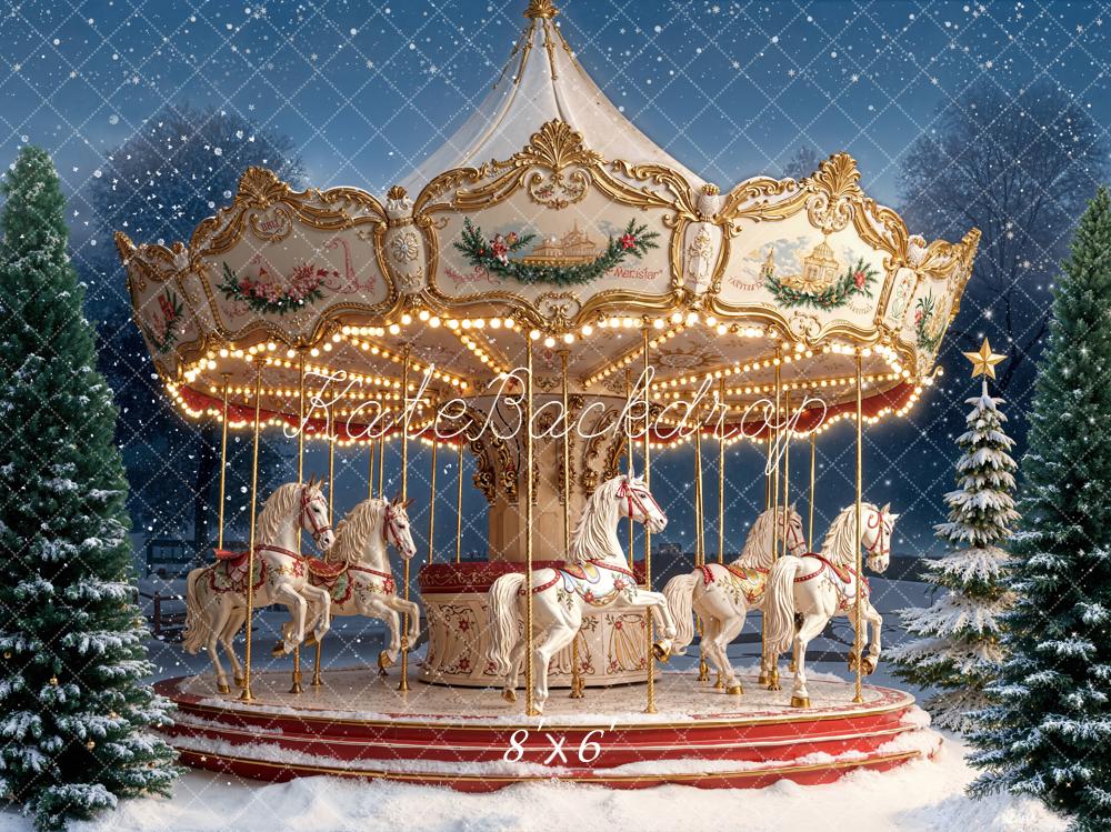 Kate Weihnachten Karussell Pferde Schnee Hintergrund Entworfen von Emetselch