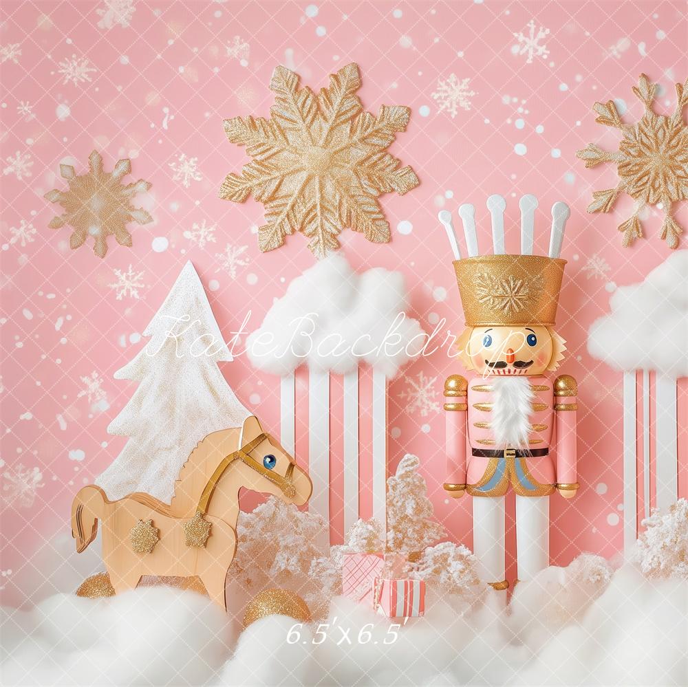 Kate Weihnachten Nussknacker Schaukelpferd Rosa Hintergrund Entworfen von Patty Roberts - Kate Backdrop.de