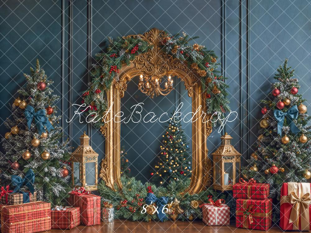 Kate Weihnachten Spiegel Tannen Baum Gold Fleece Hintergrund Entworfen von Emetselch - Kate Backdrop.de