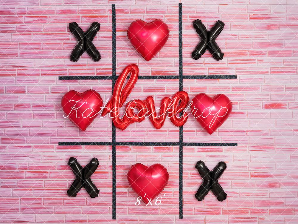 Kate Valentinstag Tic Tac Toe Ballons Rosa Hintergrund Entworfen von Mini MakeBelieve - Kate Backdrop.de
