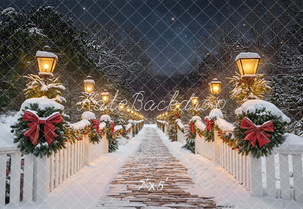 Kate Weihnachten Winter Brücke Schneelichter Hintergrund Entworfen von Emetselch - Kate Backdrop.de