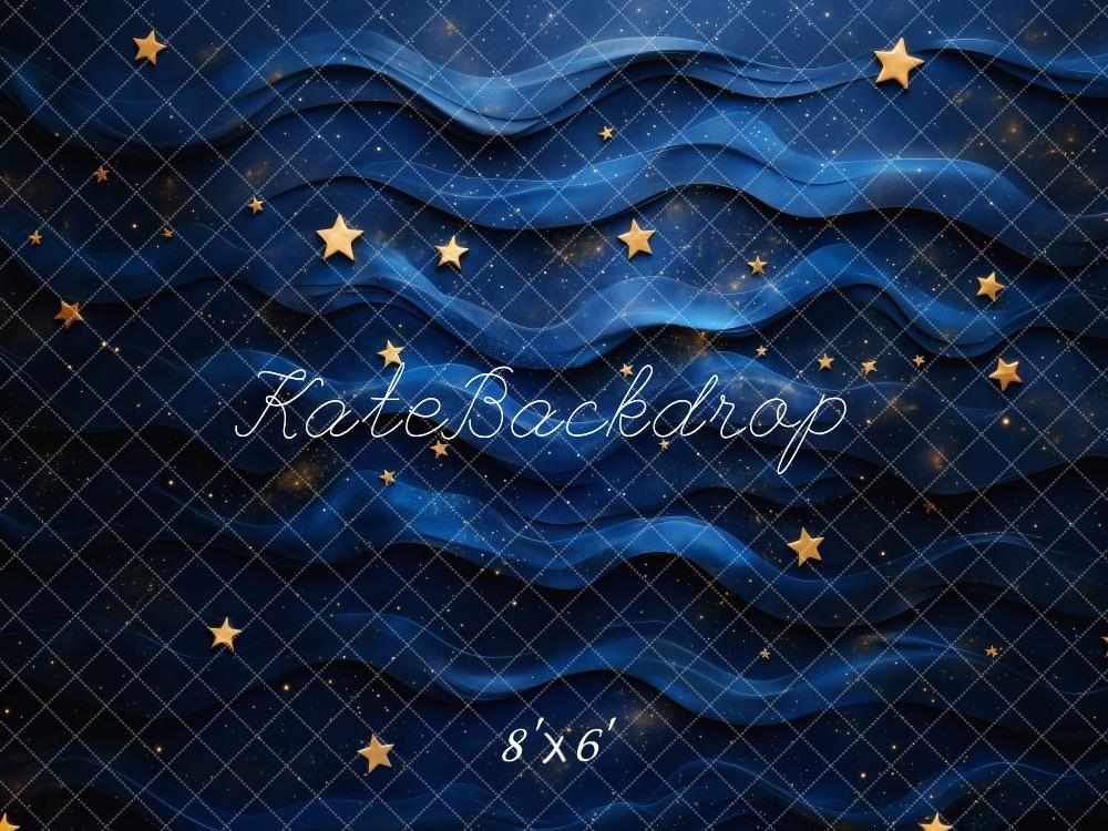 Kate Nacht Wellen Sterne Blau Hintergrund Entworfen von Patty Roberts - Kate Backdrop.de
