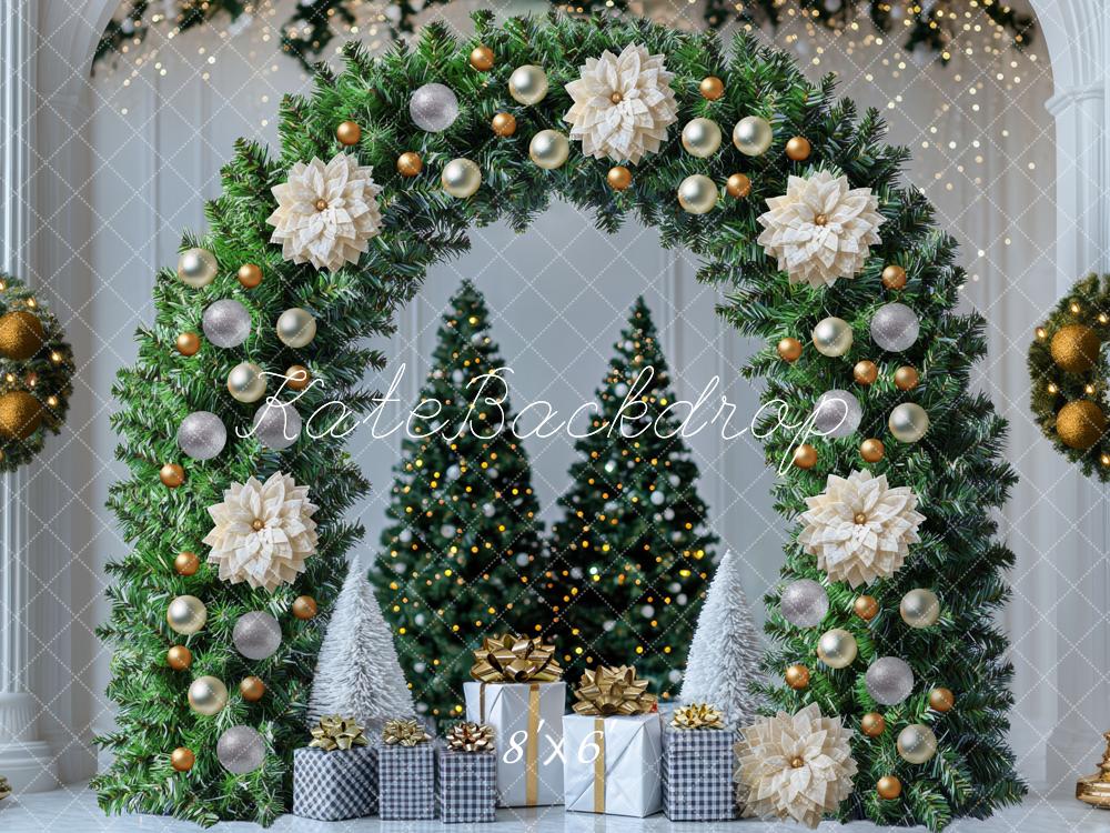 Kate Weihnachten Blumenkranz Geschenkboxen Grün Hintergrund Entworfen von Mini MakeBelieve - Kate Backdrop.de