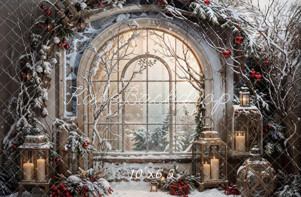 Kate Weihnachten Fenster Schnee Vintage Hintergrund Entworfen von Emetselch - Kate Backdrop.de