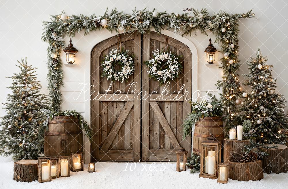 Kate Weihnachten Holztür Kränze Rustikal Hintergrund Entworfen von Emetselch - Kate Backdrop.de