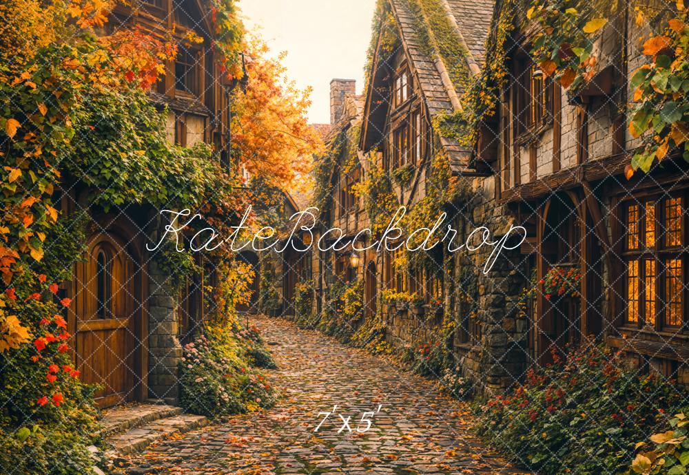 Kate Herbst Dorf Gasse Vintage Hintergrund Entworfen von Emetselch