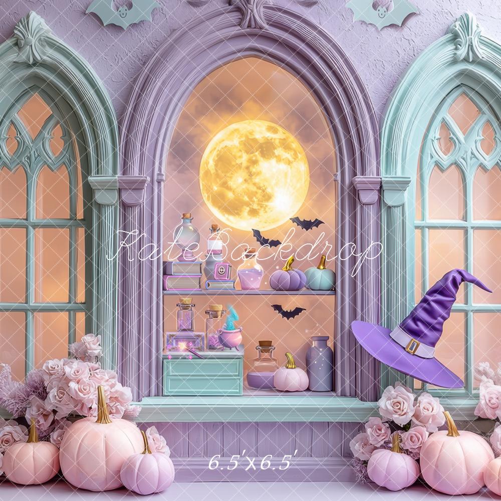 Kate Halloween Fenster Vollmond Pastell Hintergrund Entworfen von Mini MakeBelieve - Kate Backdrop.de