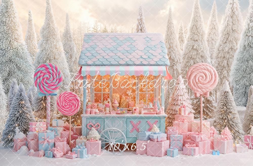 Kate Weihnachten Süßigkeitenhaus Geschenke Pastell Hintergrund Entworfen von Emetselch - Kate Backdrop.de