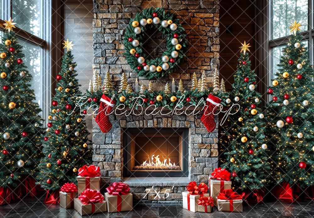Kate Weihnachten Kamin Weihnachtsbaum Kranz Hintergrund Entworfen von Mini MakeBelieve - Kate Backdrop.de