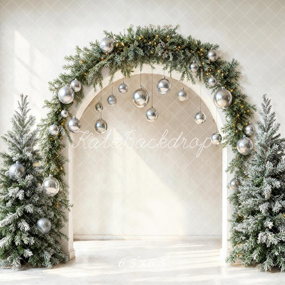 Kate Weihnachten Bogen Tannen Baum Silber Hintergrund Entworfen von Emetselch - Kate Backdrop.de