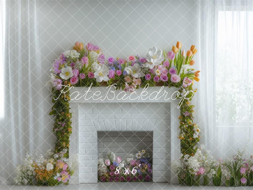 Kate Frühling Blumen Kamin Weiß Hintergrund Entworfen von Mini MakeBelieve - Kate Backdrop.de