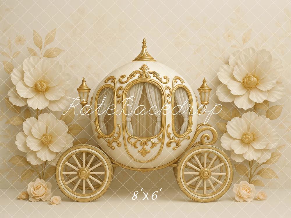 Kate Märchen Kutsche Blumen Gold Hintergrund Entworfen von Ashley Paul - Kate Backdrop.de
