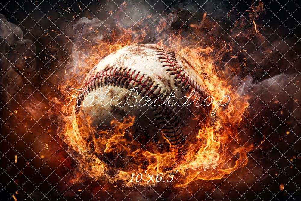 Kate Baseball Feuer Rauch Dramatisch Hintergrund Entworfen von Chain - Kate Backdrop.de