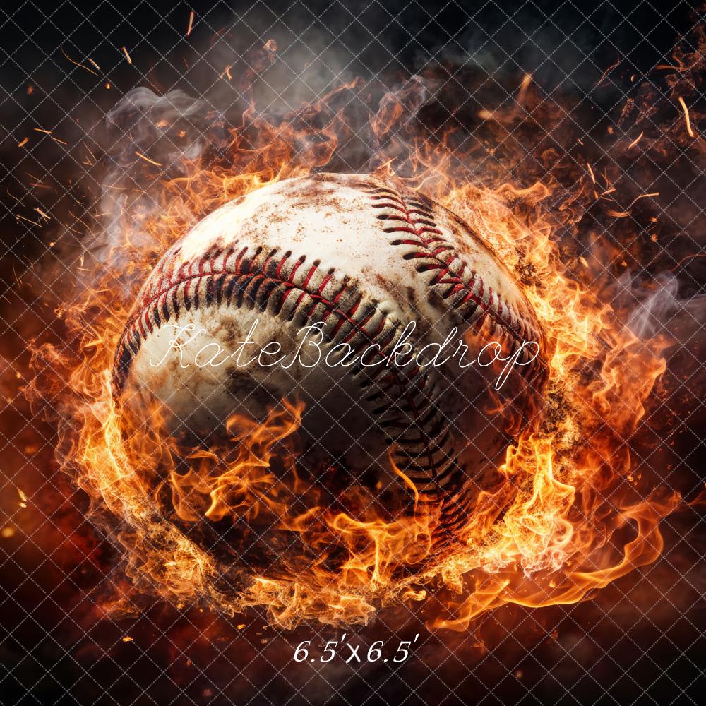 Kate Baseball Feuer Rauch Dramatisch Hintergrund Entworfen von Chain - Kate Backdrop.de