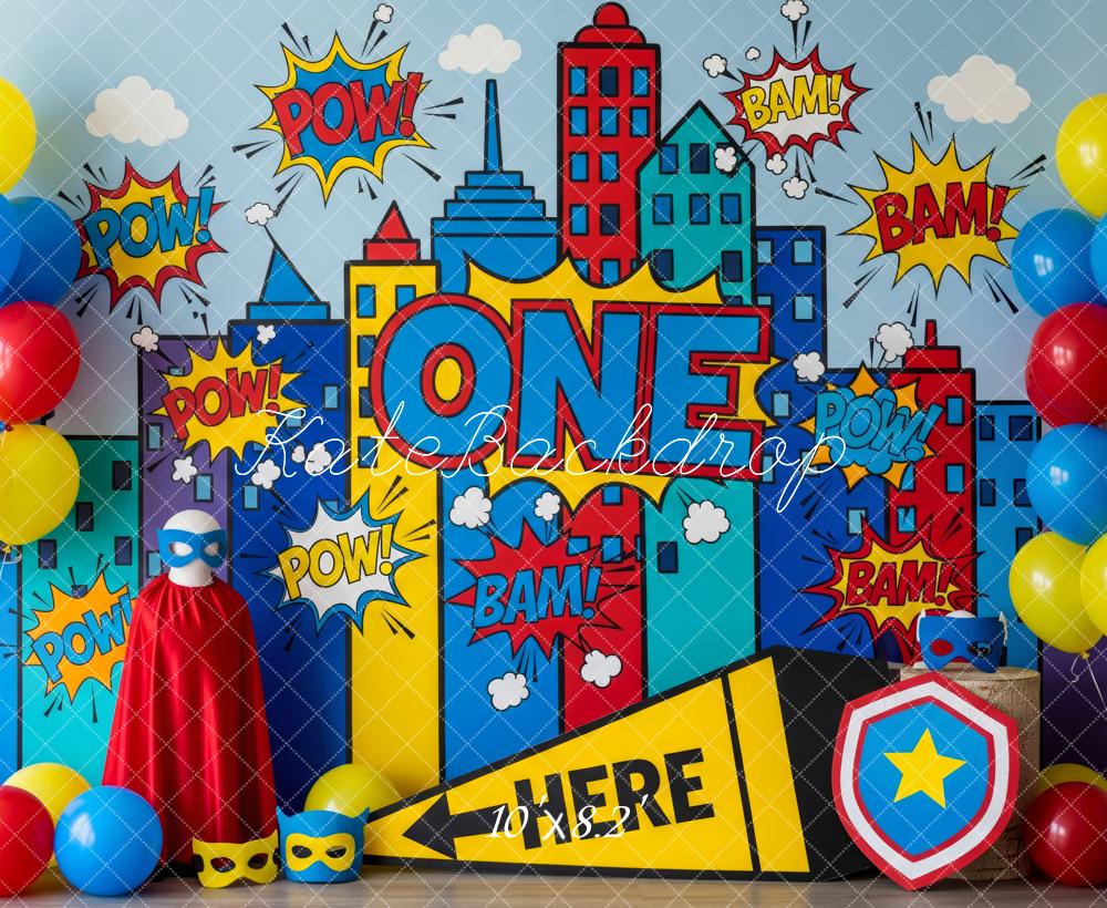 Kate Geburtstag Superheld Comic Stadt Bunt Hintergrund Entworfen von Patty Roberts