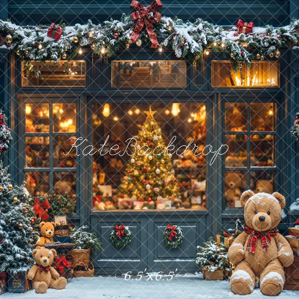 Kate Weihnachten Schaufenster Teddybär Blau Hintergrund Entworfen von Chain - Kate Backdrop.de