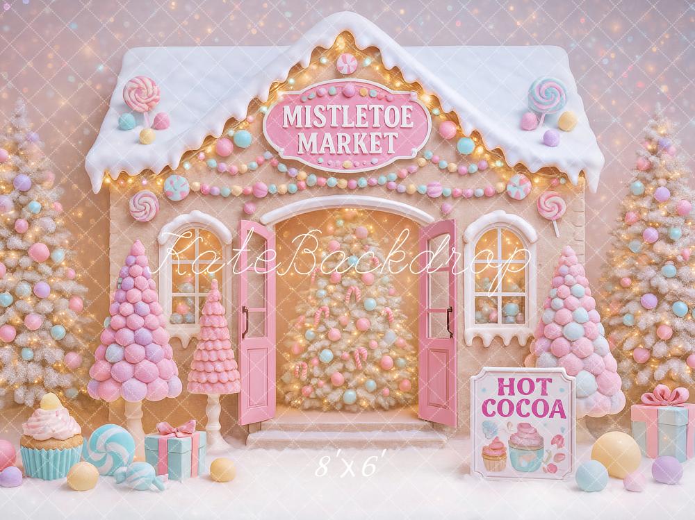Kate Weihnachten Lebkuchenhaus Süßigkeiten Pastell Hintergrund Entworfen von Ashley Paul