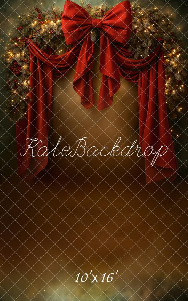 Kate Kombi Weihnachten Tannenzweige Rote Schleife Braun Hintergrund Entworfen von Chain - Kate Backdrop.de