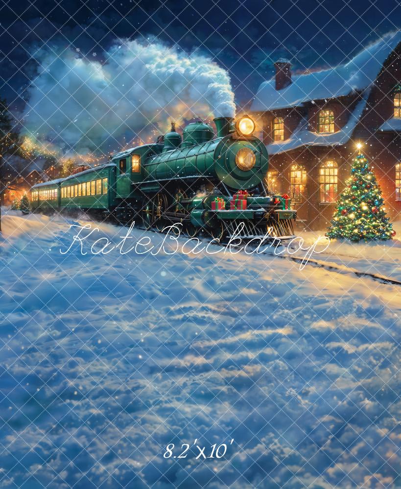 Kate Polar Train Weihnachtszug Schnee Nacht Hintergrund Entworfen von Chain - Kate Backdrop.de