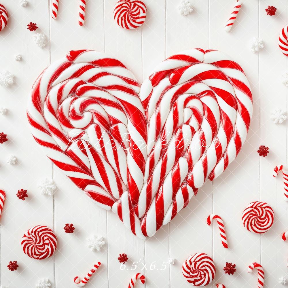 Kate Weihnachten Zuckerstangen Herz Rot Weiß Hintergrund Entworfen von Patty Roberts - Kate Backdrop.de