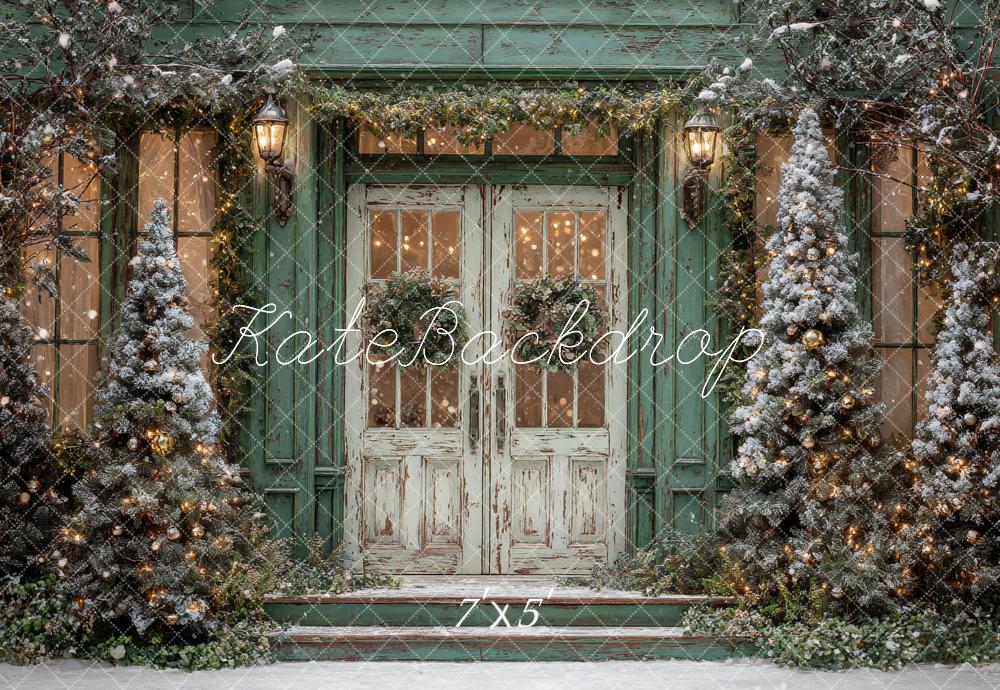 Kate Weihnachten Tür Schneebäume Vintage Hintergrund Entworfen von Ashley Paul
