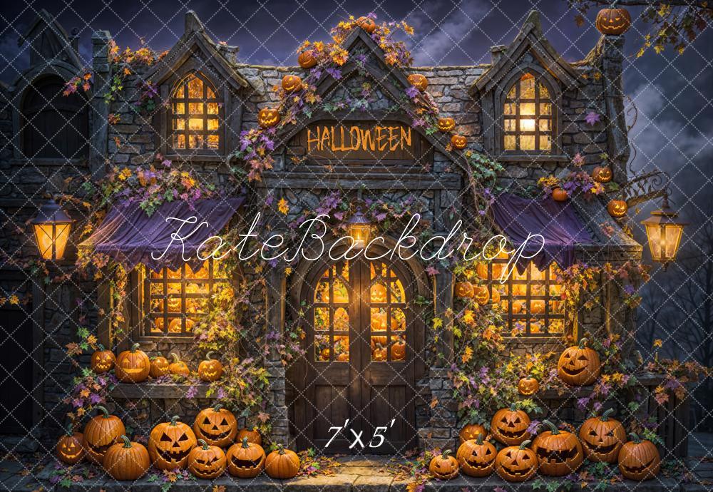 Kate Halloween Kürbisse Haus Nacht Hintergrund Entworfen von Emetselch