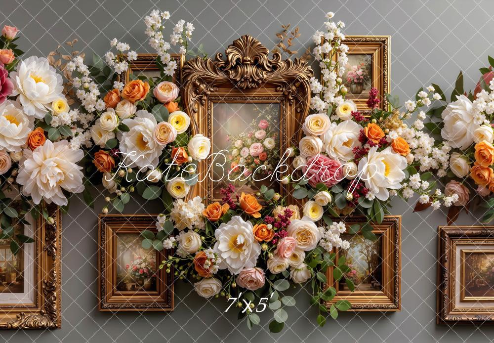 Kate Blumen Rahmen Gold Vintage Hintergrund Entworfen von Mini MakeBelieve - Kate Backdrop.de