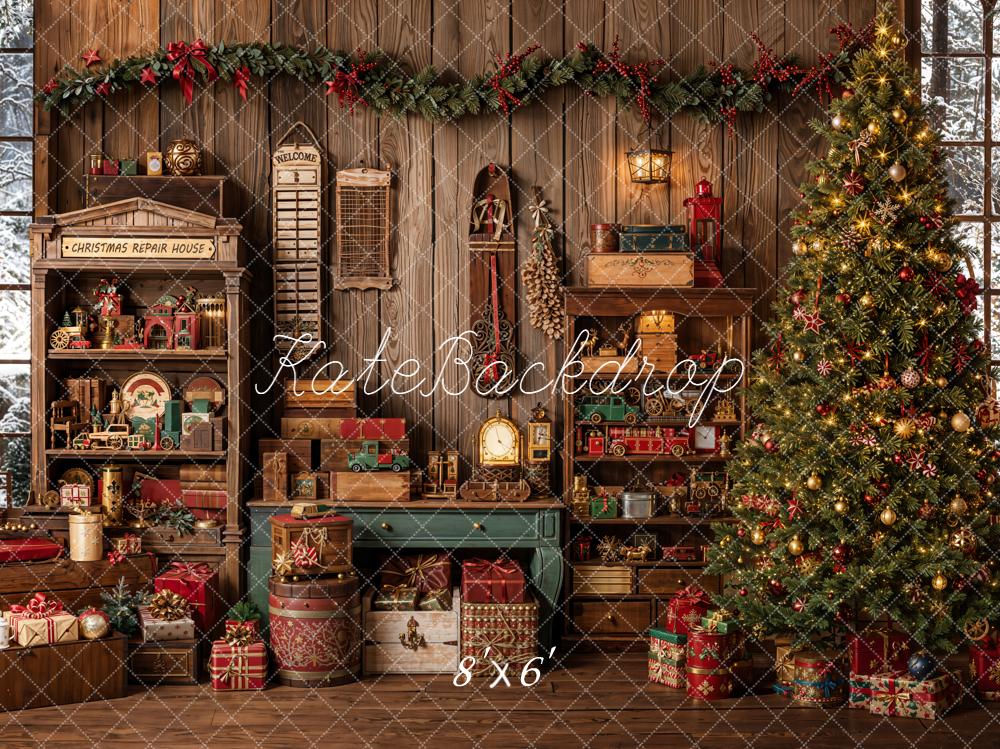 Kate Weihnachten Geschenke Baum Holz Braun Fleece Hintergrund Entworfen von Emetselch - Kate Backdrop.de