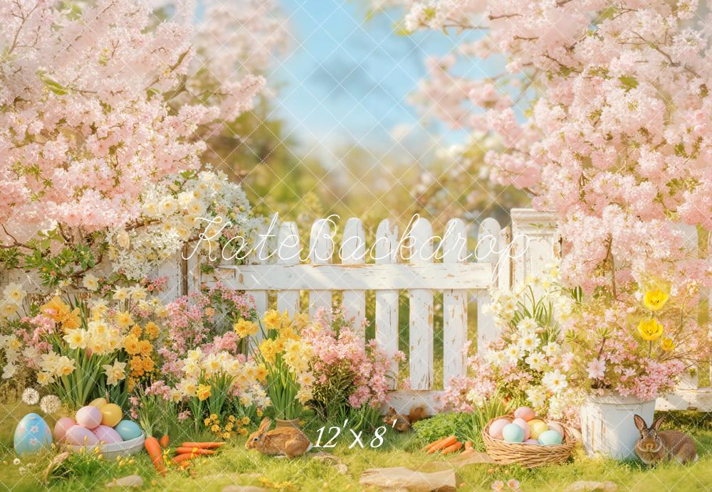 Kate Ostern Blumen Zaun Pastell Fleece Hintergrund Entworfen von Emetselch