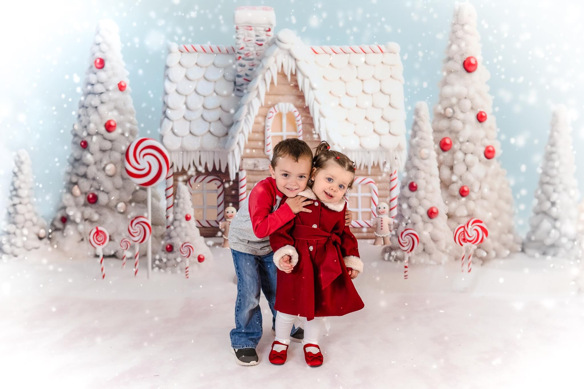Kate Weihnachten Süßigkeiten Hintergrund Schnee Haus+Weißer Winter Schnee Boden Hintergrund für Fotografie