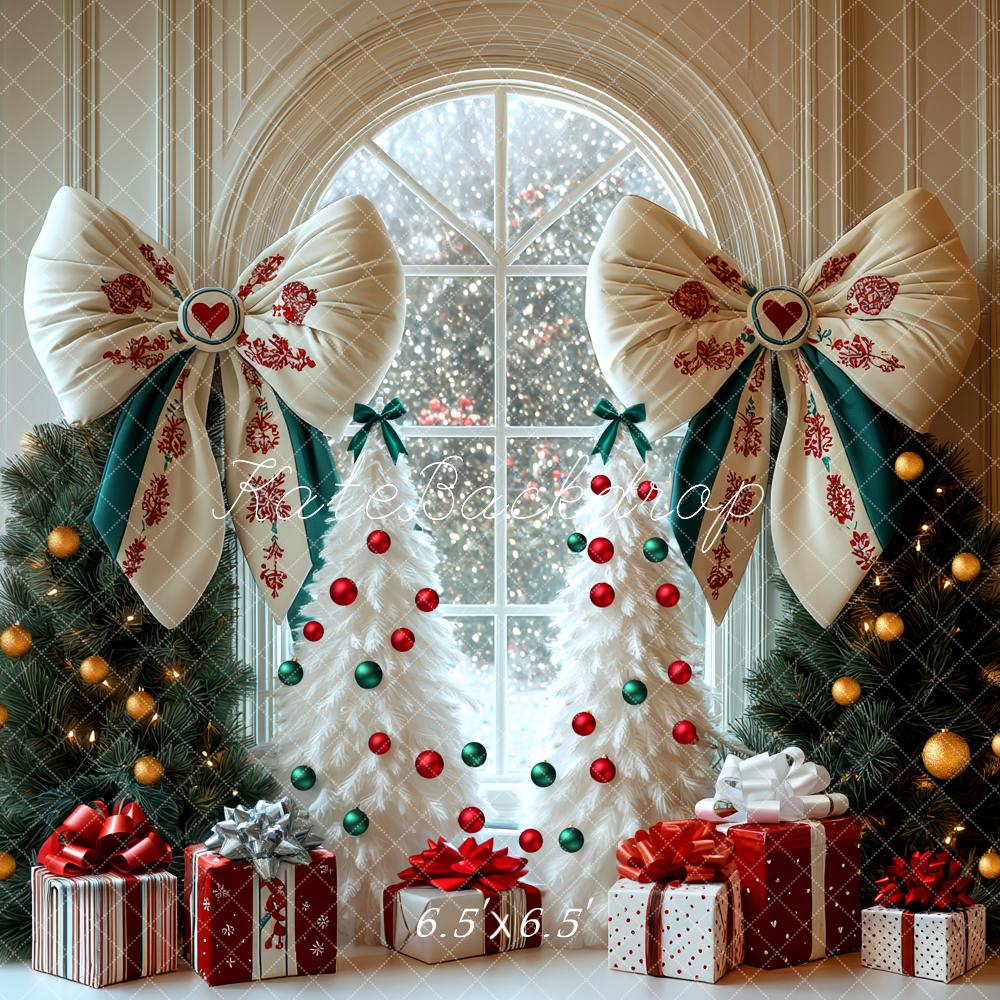 Kate Weihnachten Geschenke Tannenbäume Schleifen Hintergrund Entworfen von Mini MakeBelieve - Kate Backdrop.de