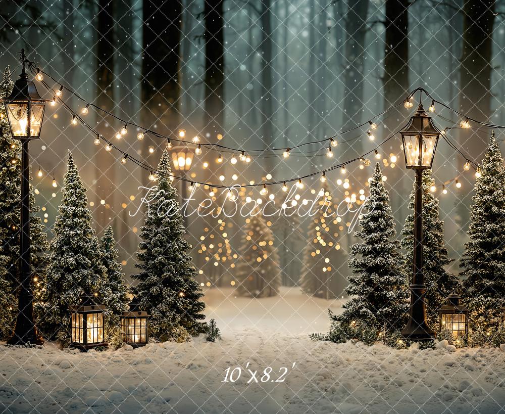 Kate Weihnachten Winterwald Lichterketten Romantisch Fleece Hintergrund Entworfen von Emetselch - Kate Backdrop.de