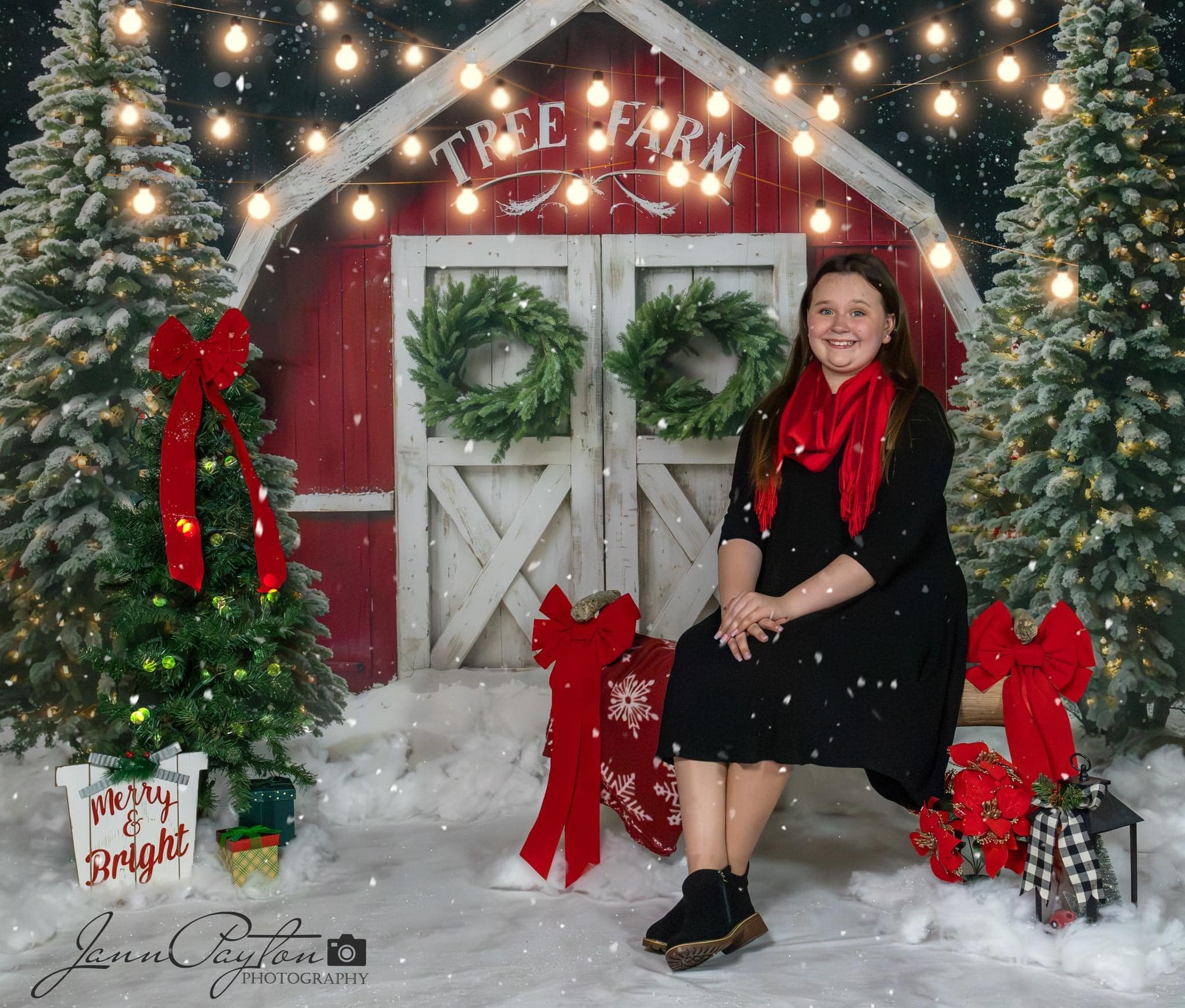 Kate Winter Weihnachten Bauernhof Rote Scheune Hintergrund von Chain Photography - Kate Backdrop.de