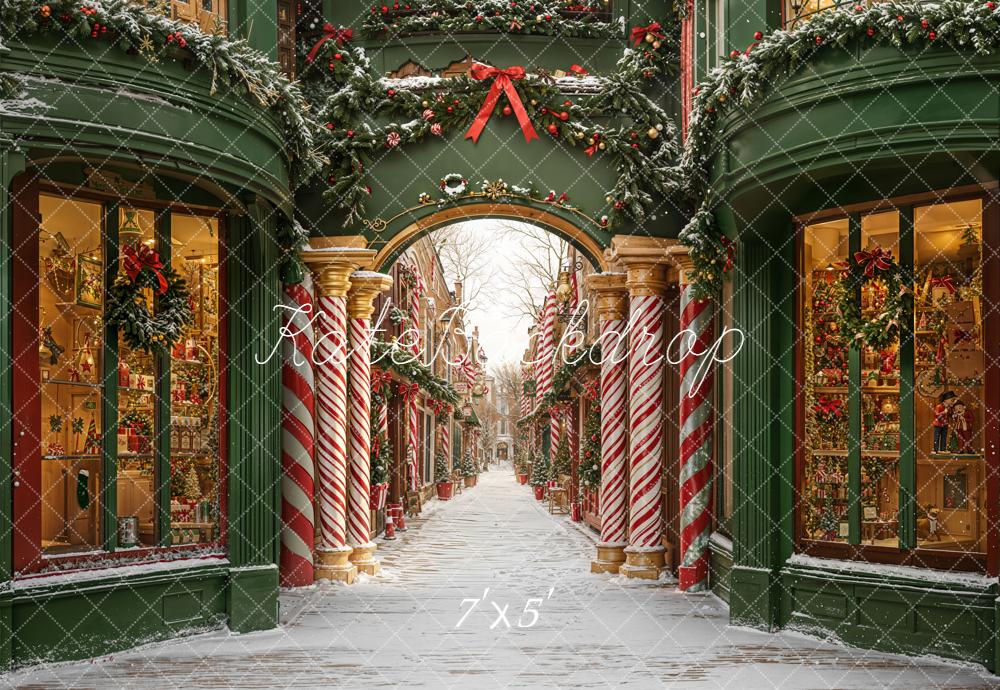 Kate Weihnachten Stadt Dekoriert Grün Rot Hintergrund Entworfen von Emetselch - Kate Backdrop.de