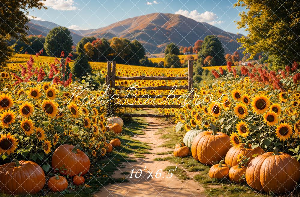 Kate Herbst Sonnenblumen Kürbisse Landschaft Hintergrund Entworfen von Emetselch - Kate Backdrop.de