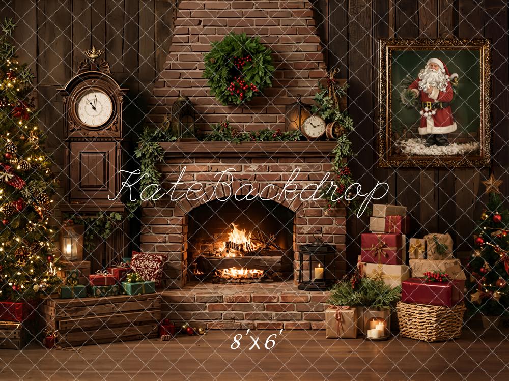 Kate Weihnachten Kamin Geschenke Braun Fleece Hintergrund Entworfen von Emetselch - Kate Backdrop.de