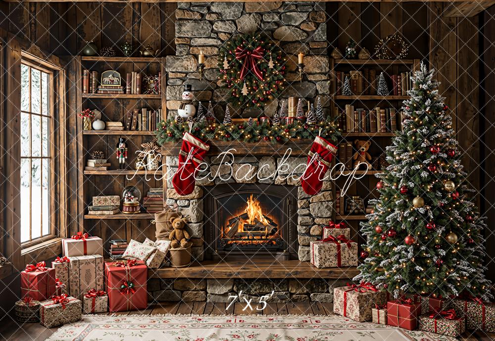 Kate Weihnachten Kamin Weihnachtsbaum Rustikal Hintergrund Entworfen von Emetselch - Kate Backdrop.de